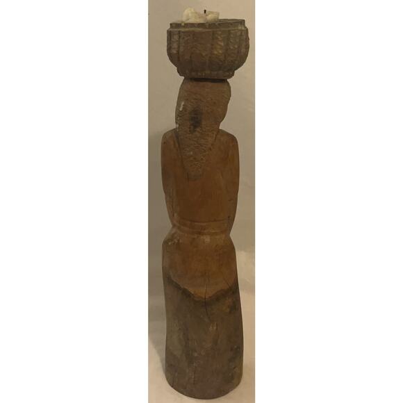 Vintage Hand Carved African women wooden Candle holder - Picture 13 of 15